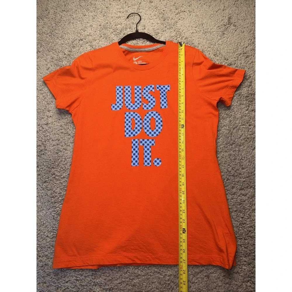 Nike Women's XL Orange Just Do It Plaid Logo Short Sleeve Graphic Tee